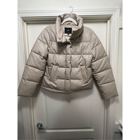 7 for All Mankind Faux Leather Puffer Jacket in Tan Size M - Picture 2 of 5